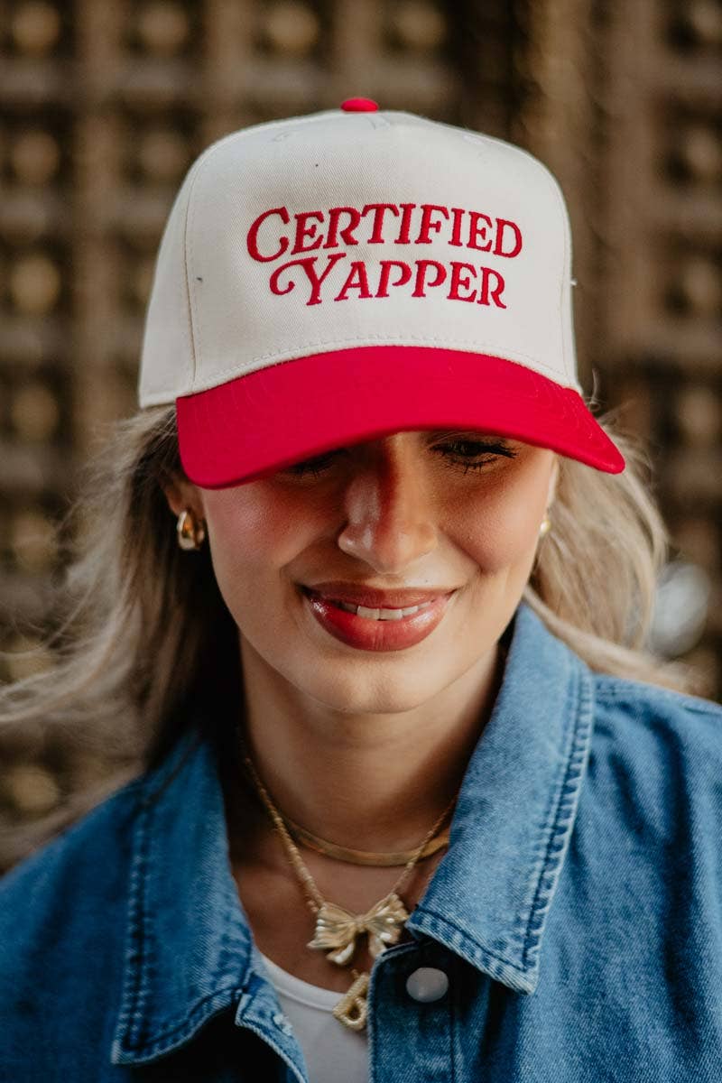 Certified Yapper Two-Toned Vintage Hat: Light Blue and Tan