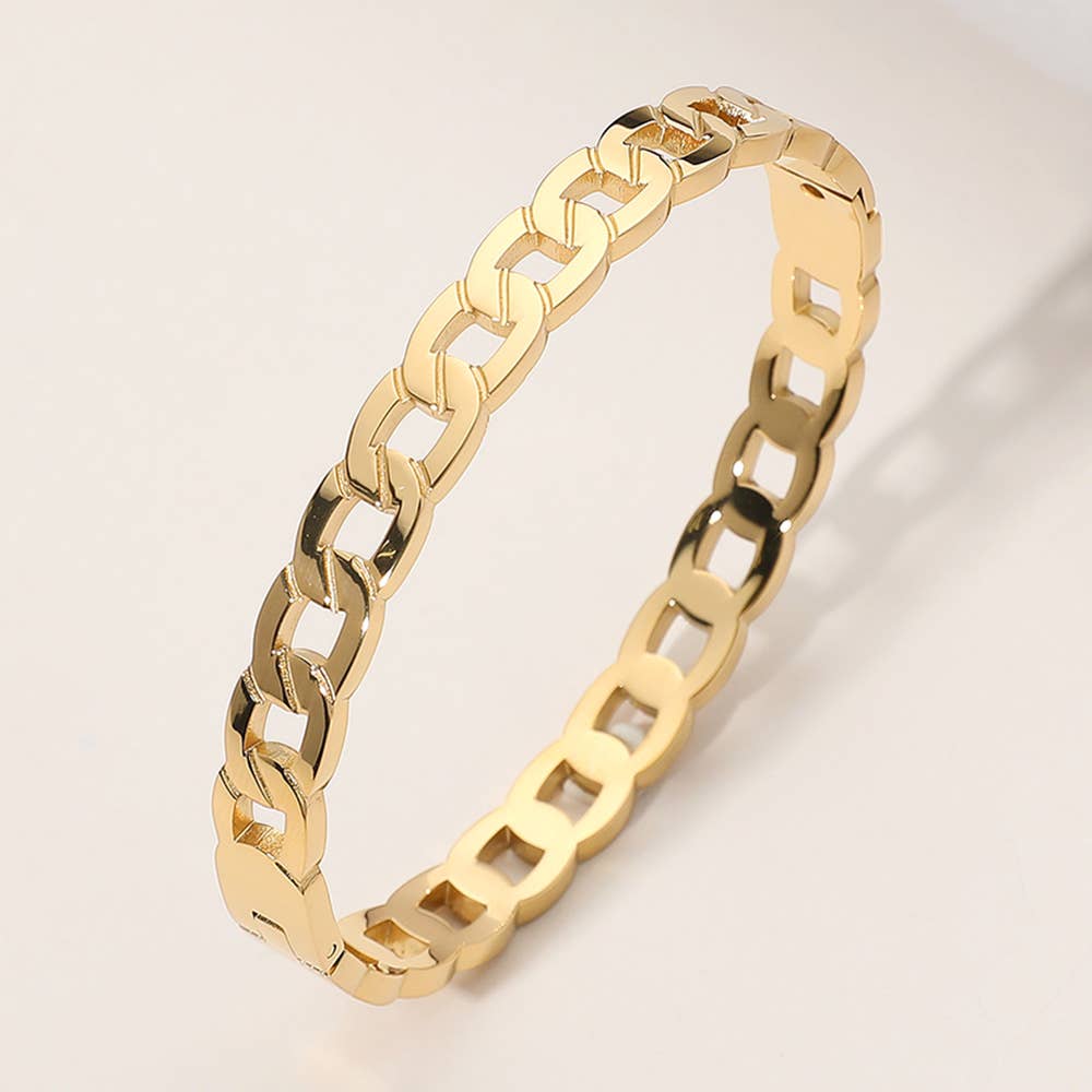 Chain Hinged Bangle Bracelet: Yellow Gold