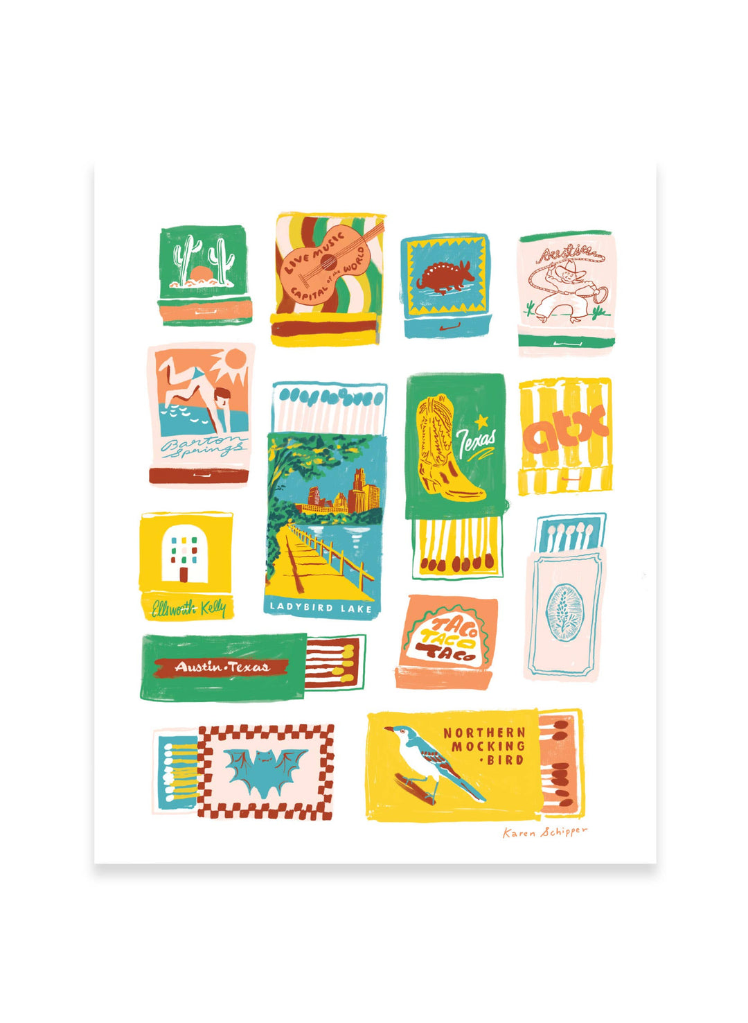 Austin Matchbooks Art Print - Timeless City Wall Art Print: 8x10