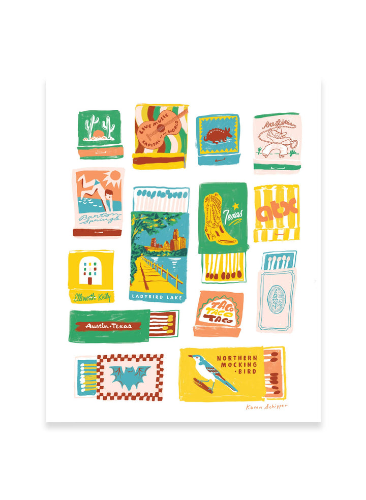 Austin Matchbooks Art Print - Timeless City Wall Art Print: 8x10
