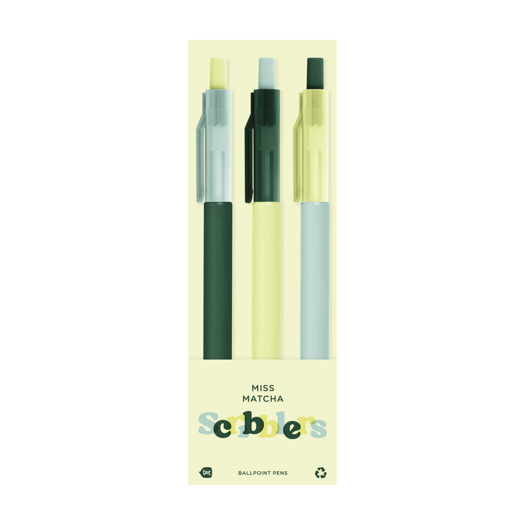 Scribblers Ballpoint Pens: Miss Matcha Scribbler 3 Pack