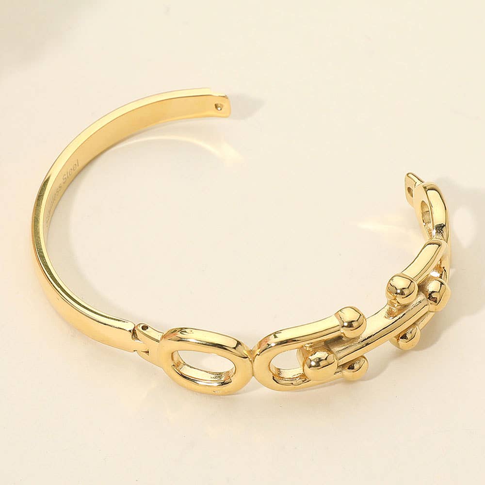 Stainless Steel Bold Link Hinged Bangle Bracelet: Silver