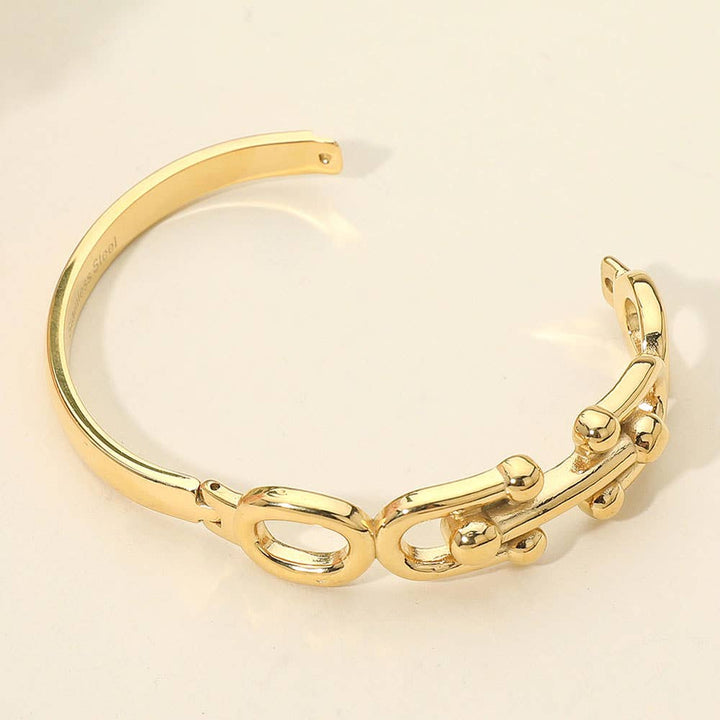 Stainless Steel Bold Link Hinged Bangle Bracelet: Silver