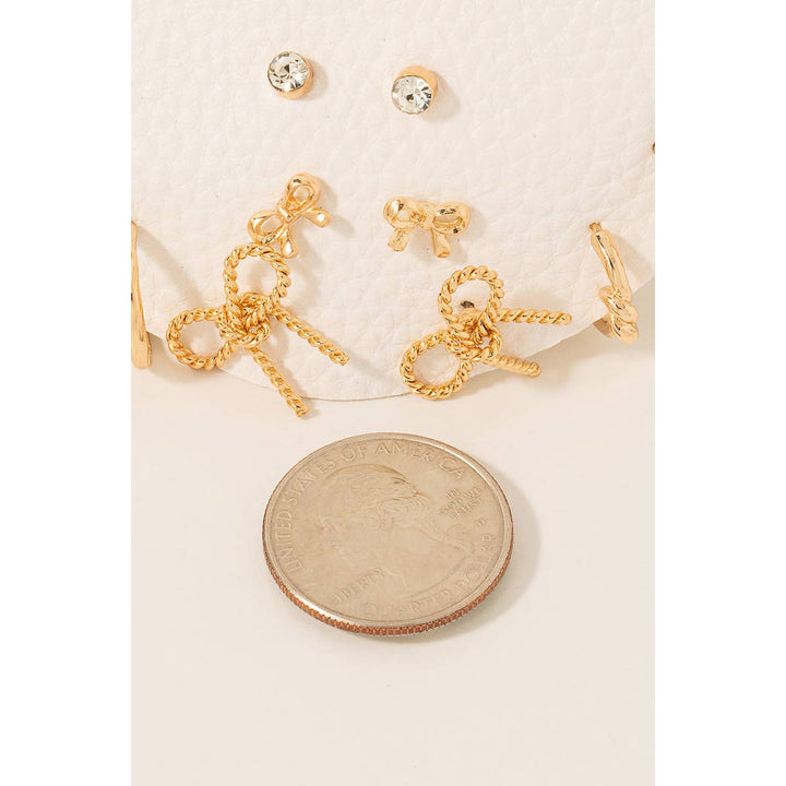 Mixed Ribbon Bow Studs And Hoops Earrings Set: GDCRY