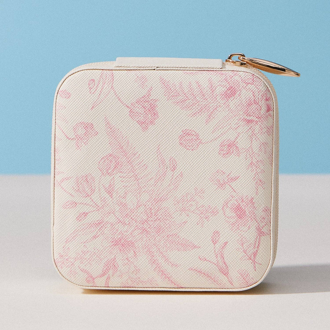 Floral Travel Jewelry Case Organizer – Compact Zipper Jewelry Storage Box with Gold Zipper: GY / ONE