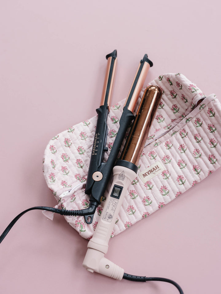 Mynah Hand-Block Printed Quilted Hair Tool Bag/Dyson travel