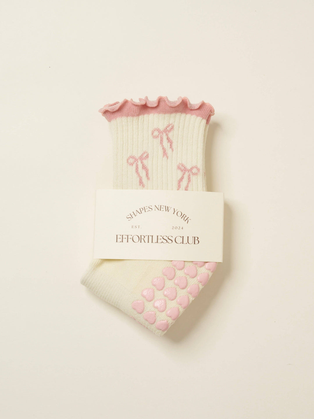 Bow Ruffle Grip Sock: Soft Pink