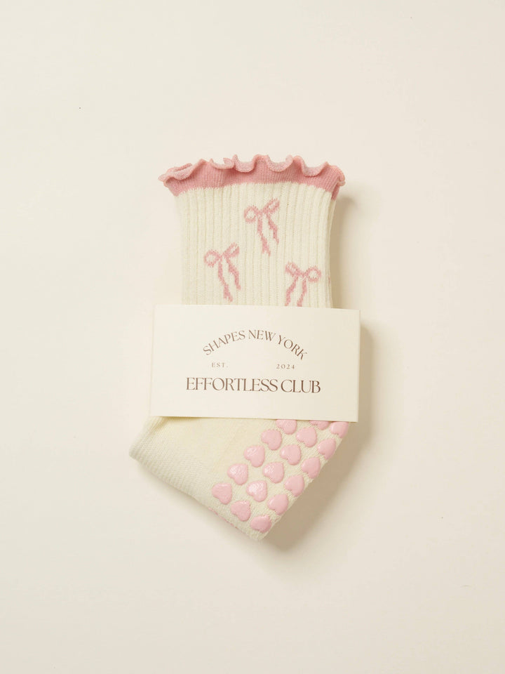 Bow Ruffle Grip Sock: Soft Pink