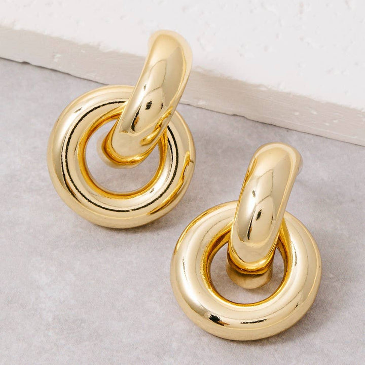 Gold Dipped Simple Door Knocker Drop Earrings: GOLD