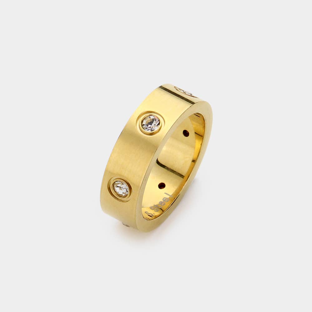 Stone Embellished Stainless Steel Band Ring
: Silver / 6