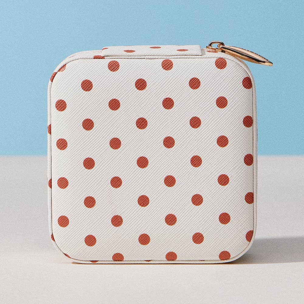 Polka Dot Pattern Print Portable Square Jewelry Box: Blue
