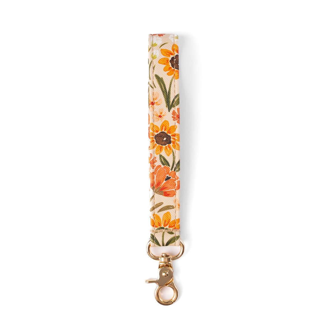 Floral Wristlet Keychain: Blue Stripes