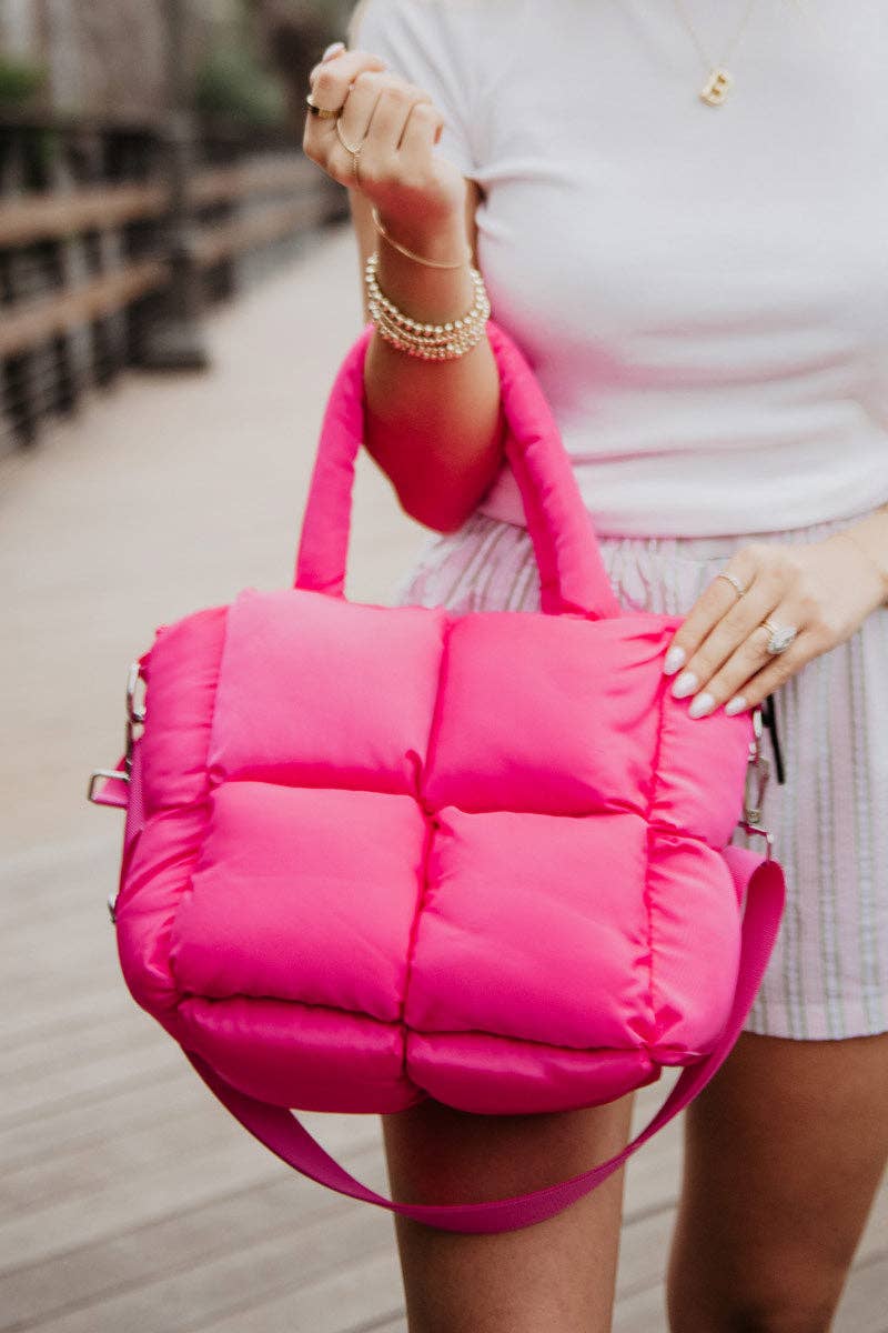 Hot Pink Puffer Tote Mini: Hot Pink