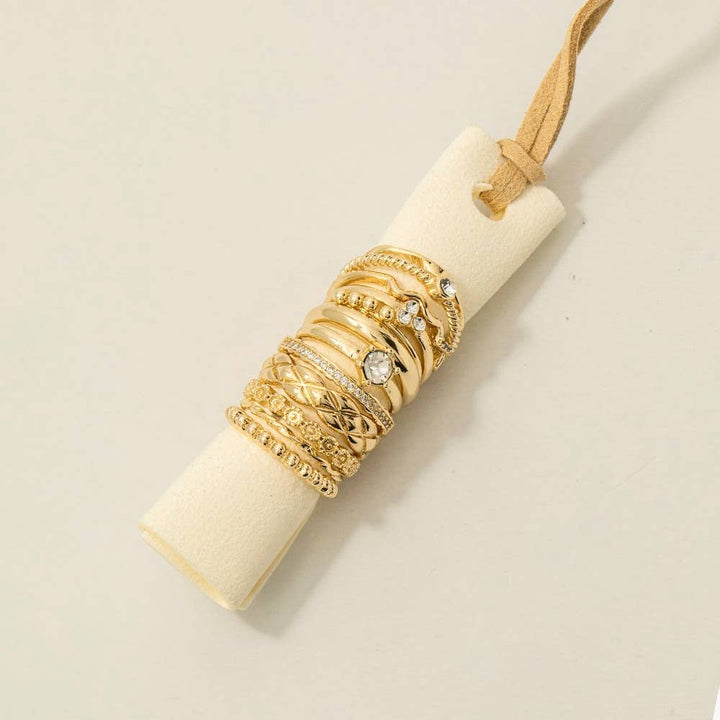 Twelve Piece Assorted Stack Ring Set: Gold