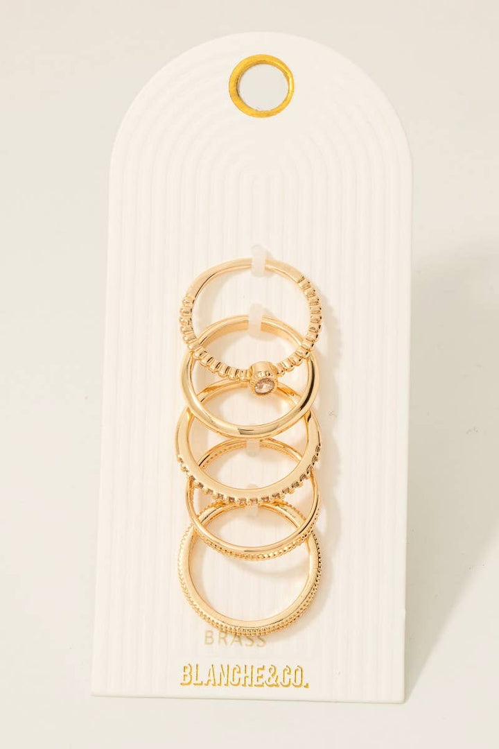 5 Piece Mixed Pave Band Rings Set: Gold