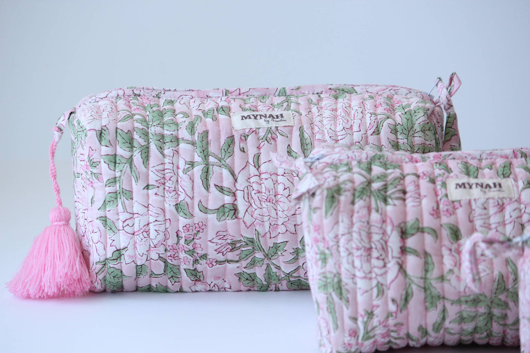 Large Bunny Rose Floral Cosmetic Bag