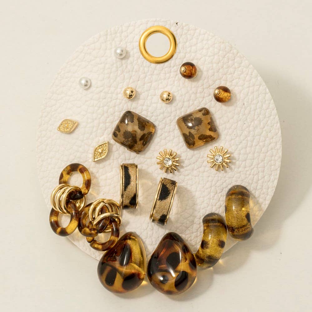 Leopard Acrylic And Pearl Mixed Earrings Set