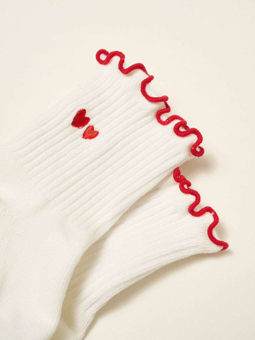 Embroidery Heart Duo Ruffle Grip Sock