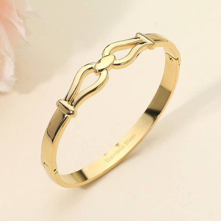 Stainless Steel Modern Link Hinged Bangle Bracelet: Gold