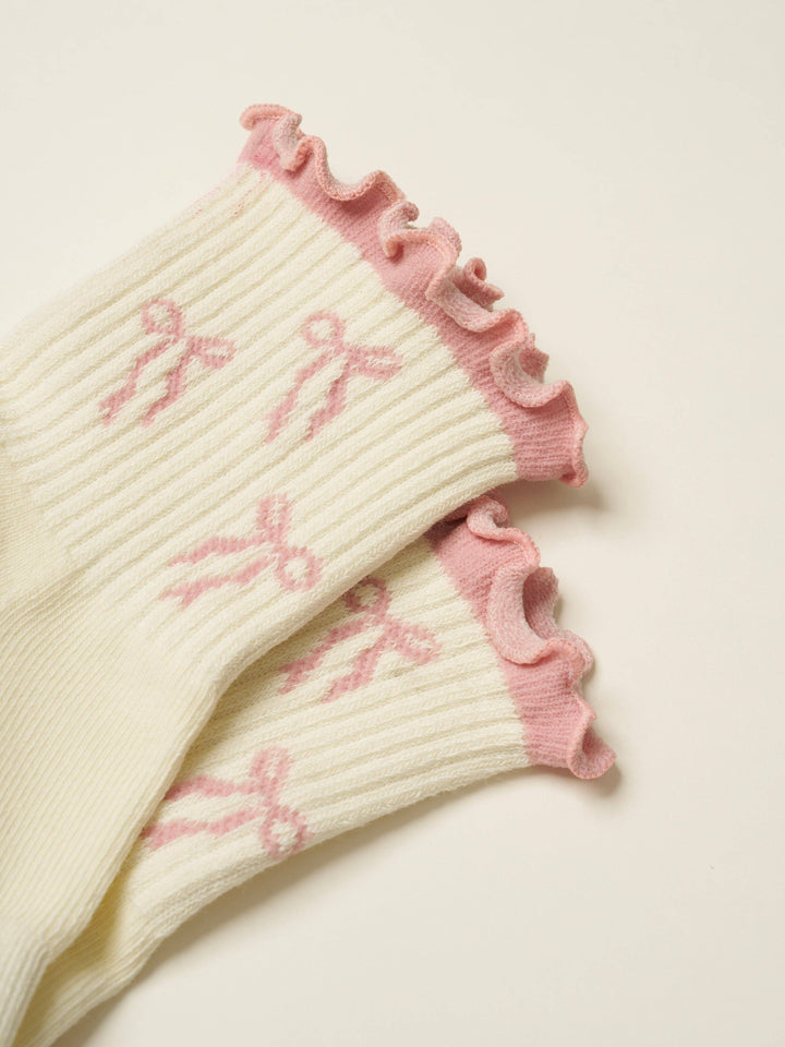 Bow Ruffle Grip Sock: Soft Pink