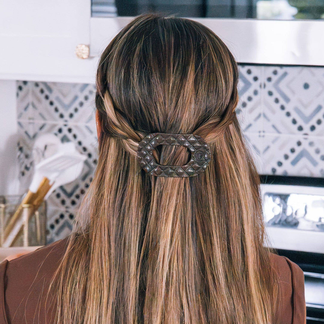 Flat Round Hair Clip | Small | Truly Taupe Quilted