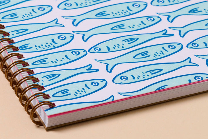 Sardines A5 Lettepress Spiral Notebook - Fathers Day Gift Mothers Day Spring Easter
