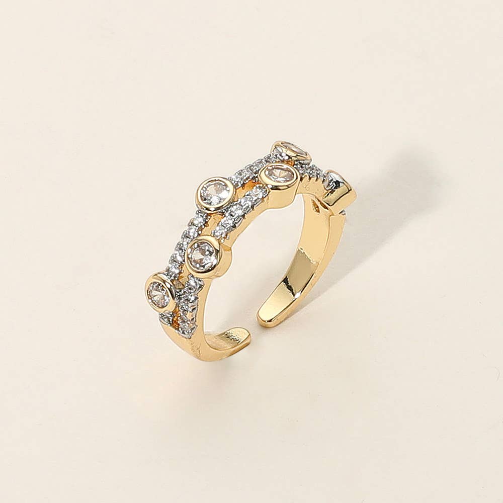 Bezel Stone Accent Rhinestone Paved Adjustable Ring