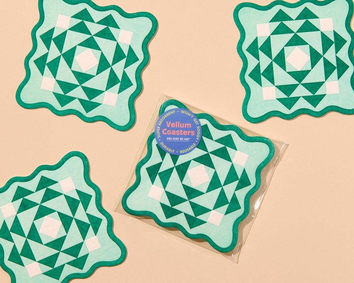 Kaleidoscope Vellum Coasters - Green/Aqua (set of 4)