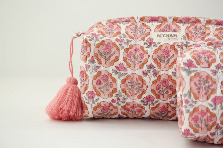 Apricot Blush floral cosmetic bag