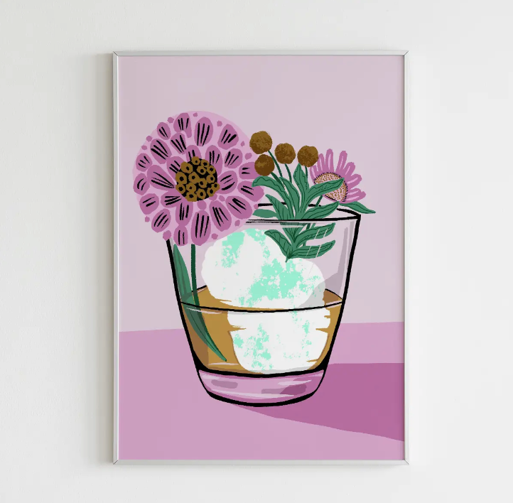 Mint Julep Floral Cocktail 8" X 10" Art Print