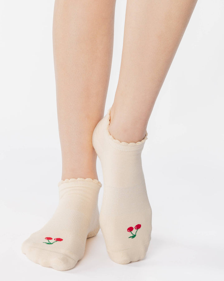 Women's Cherry Full Foot Grip Sock: S/M
