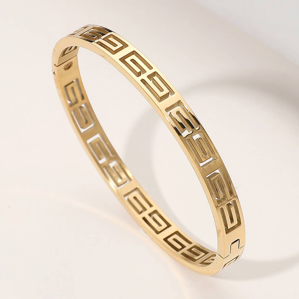 Geometric Cutout Hinged Bangle Bracelet: Silver