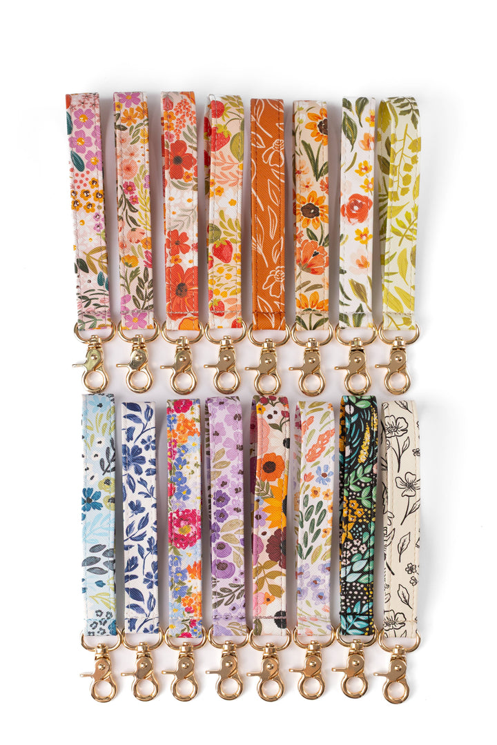 Floral Wristlet Keychain: Blue Stripes