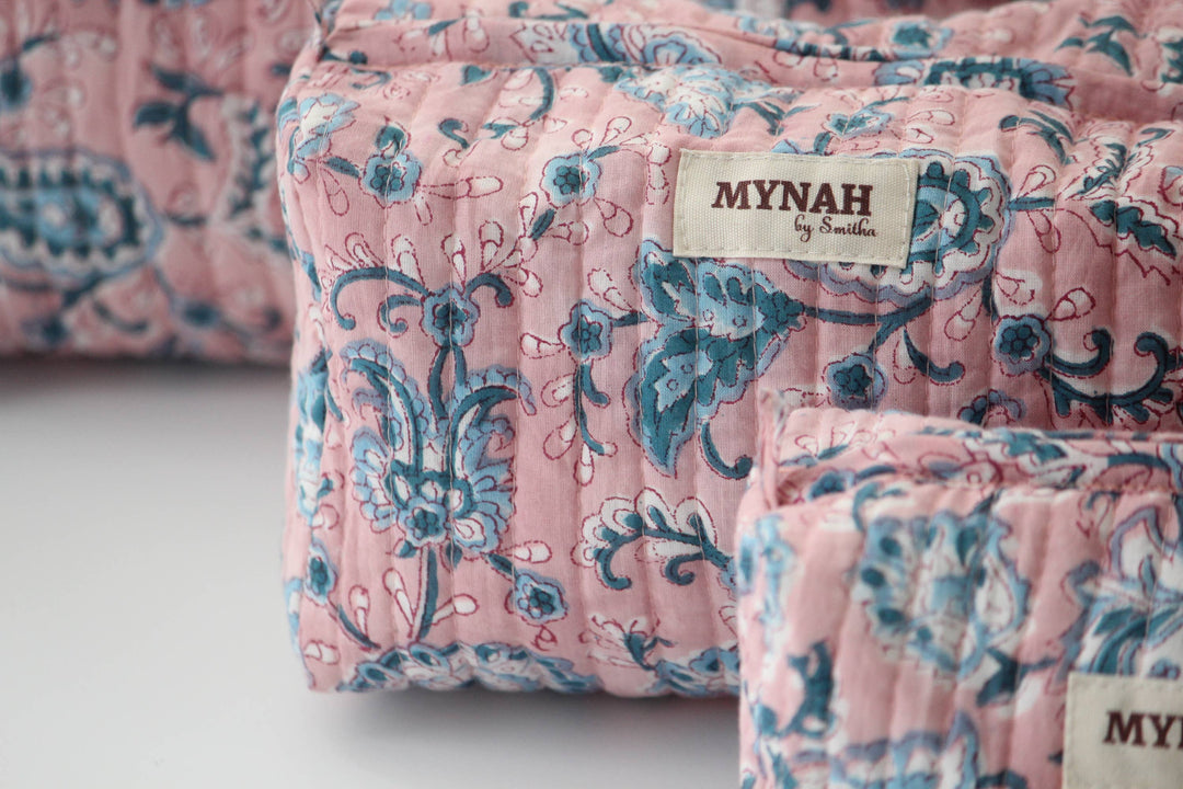 Dusty Rose/Blue Floral Cosmetic Bag