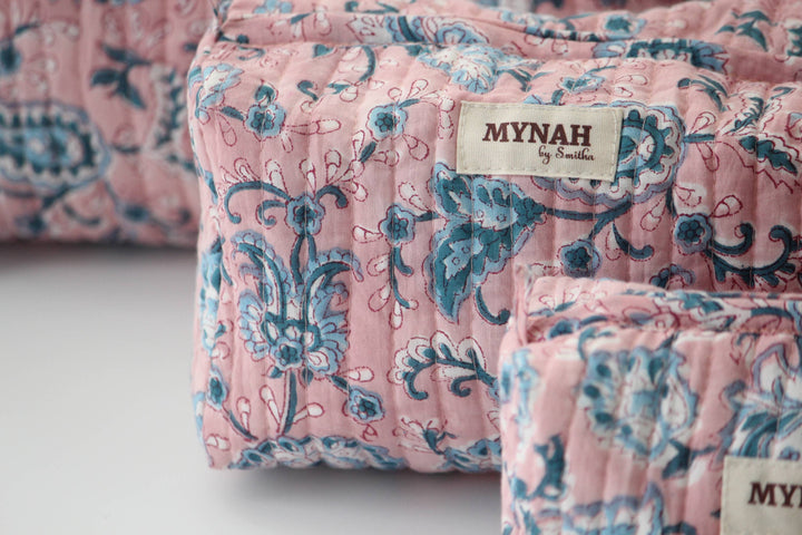 Dusty Rose/Blue Floral Cosmetic Bag