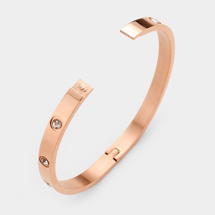 Stainless Steel Crystal Embellished Bangle Bracelet
: Gold