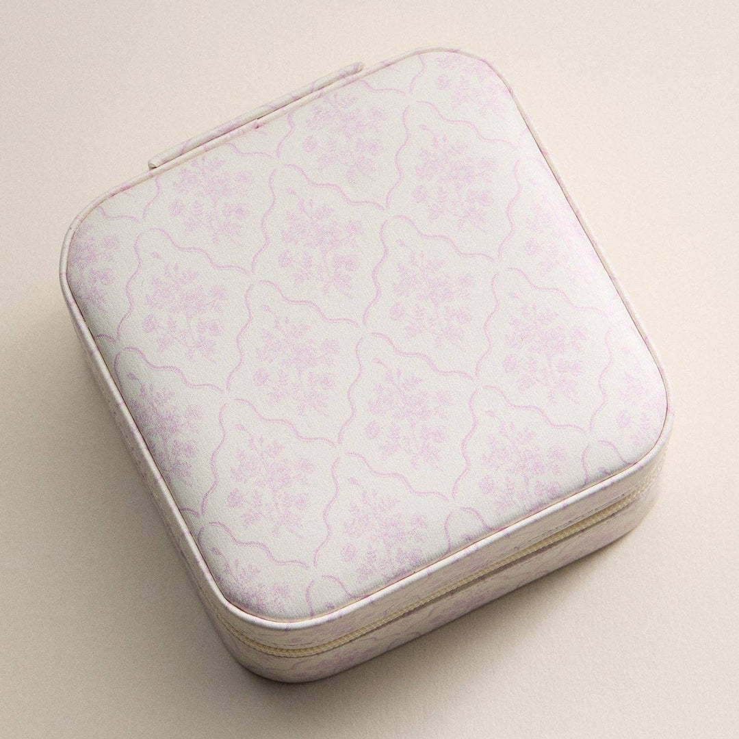 Pink Floral Travel Jewelry Case | Compact Jewelry Organizer with Mirror & Ring Slots: LPK / ONE
