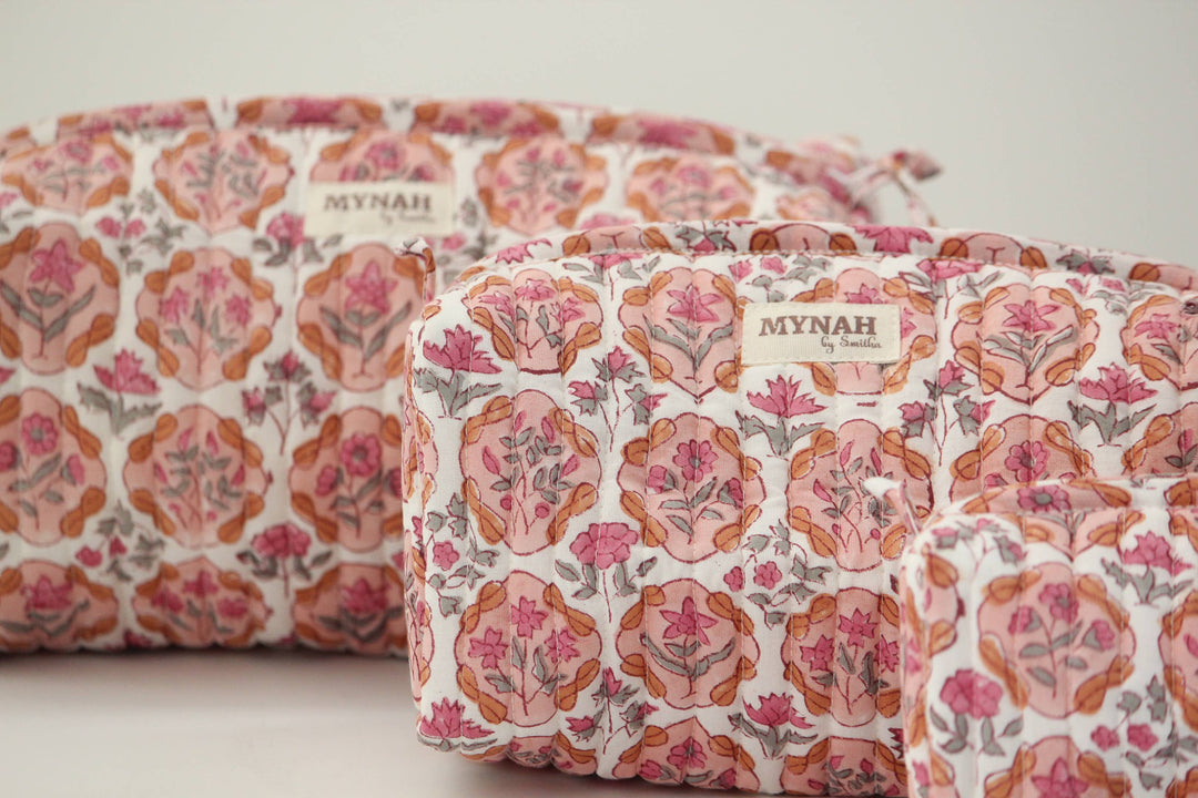Apricot Blush floral cosmetic bag