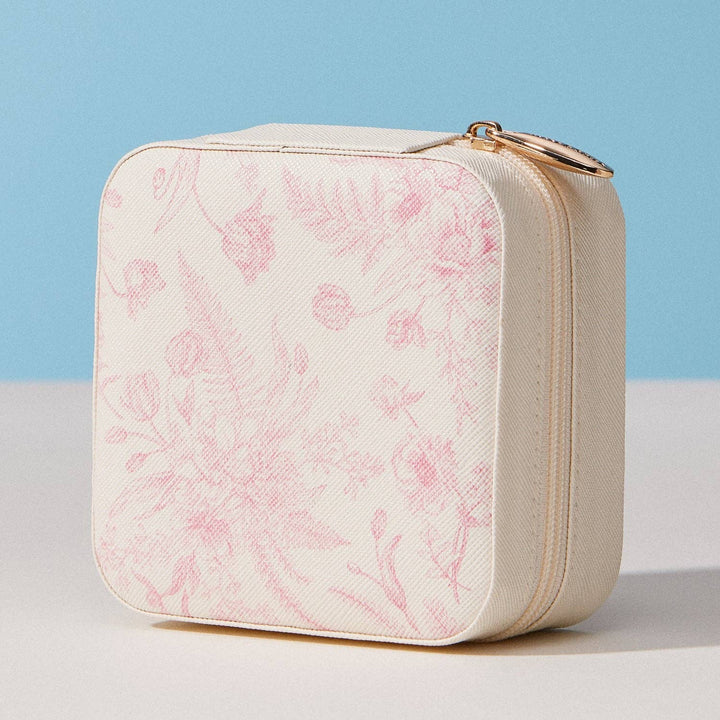 Floral Travel Jewelry Case Organizer – Compact Zipper Jewelry Storage Box with Gold Zipper: GY / ONE