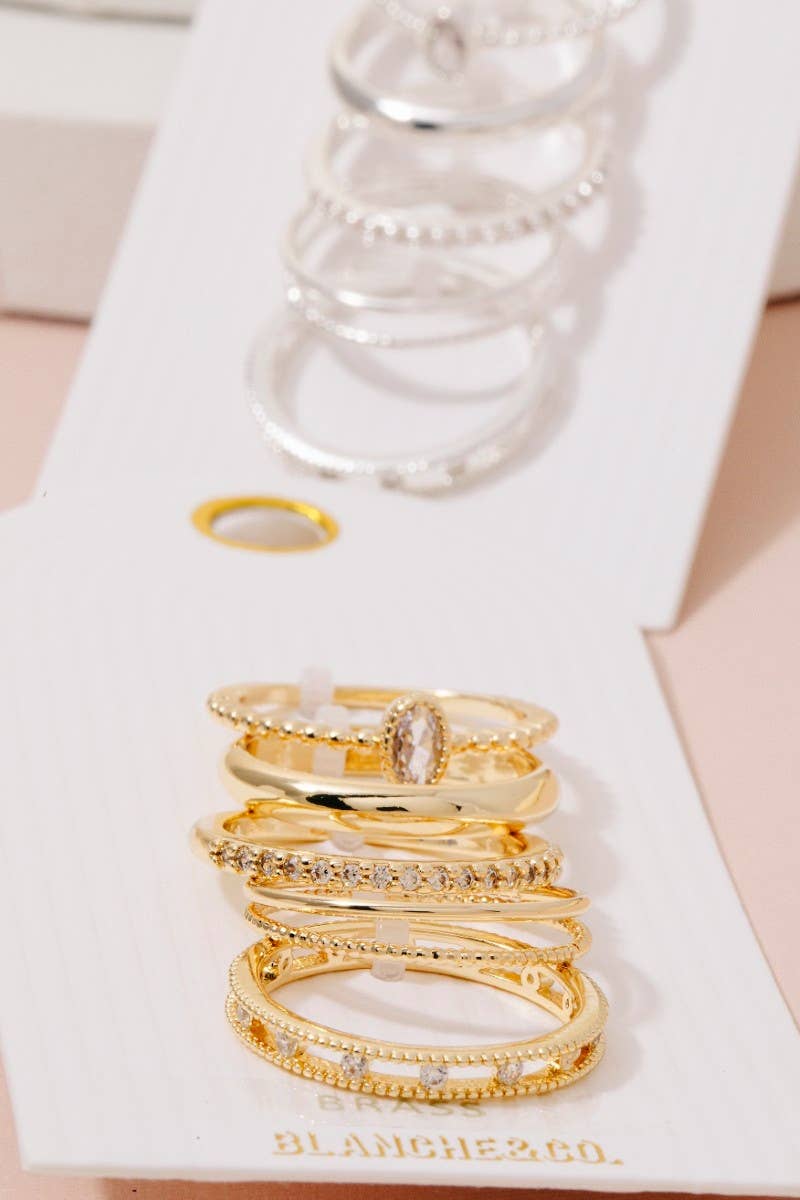 5 Piece Mixed Pave Band Rings Set: Gold