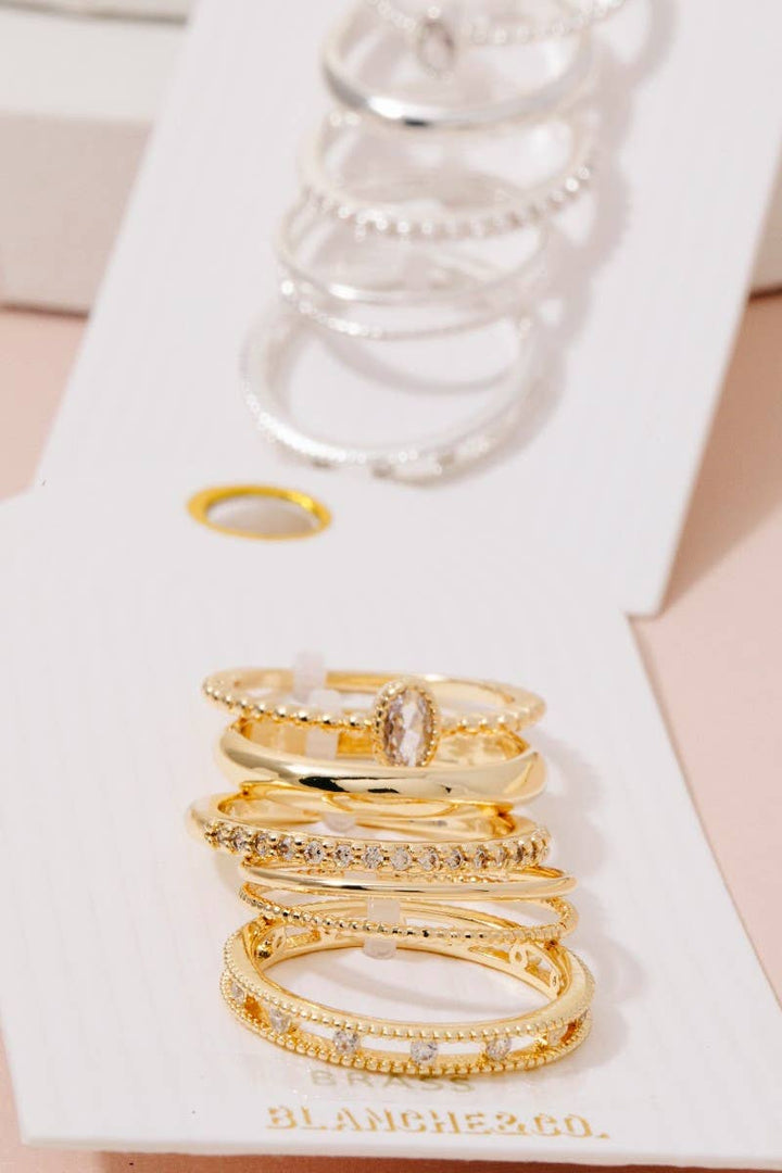 5 Piece Mixed Pave Band Rings Set: Gold