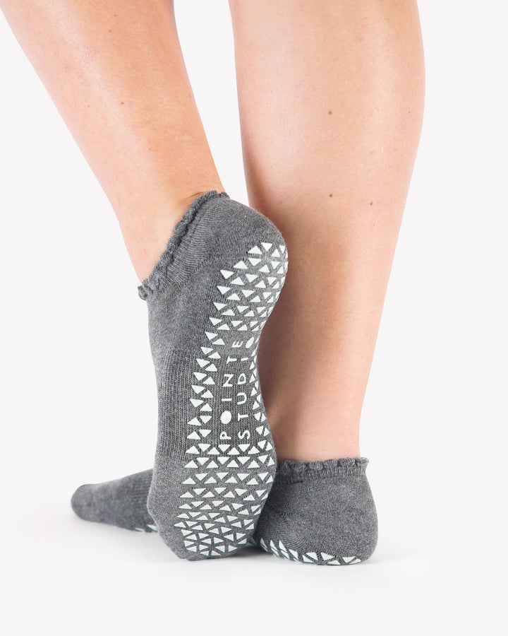 Women's Happy Full Foot Grip Sock: Charcoal / S/M