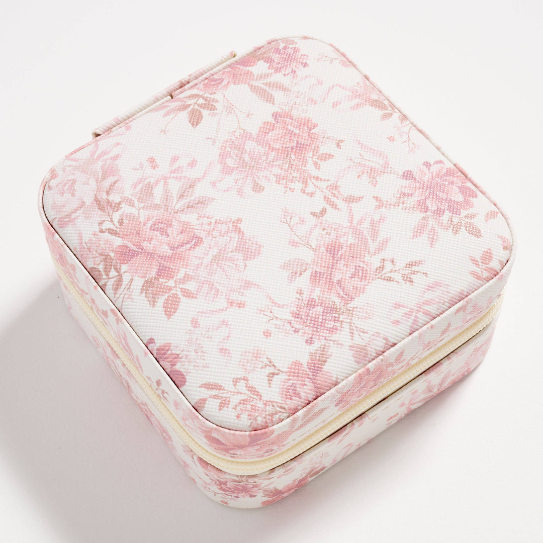 Floral Travel Jewelry Box with Mirror – Compact Organizer for Rings, Earrings & Necklaces: IV / ONE