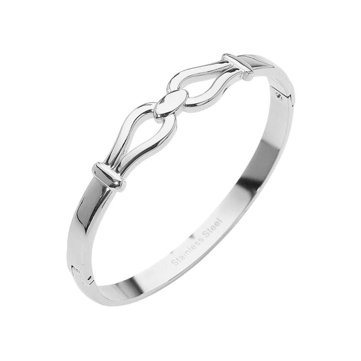 Stainless Steel Modern Link Hinged Bangle Bracelet: Gold