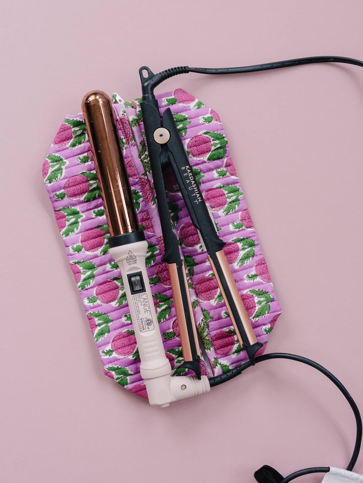 Artisan Hand-Block Printed Quilted Hair Tool Bag/Dyson travl