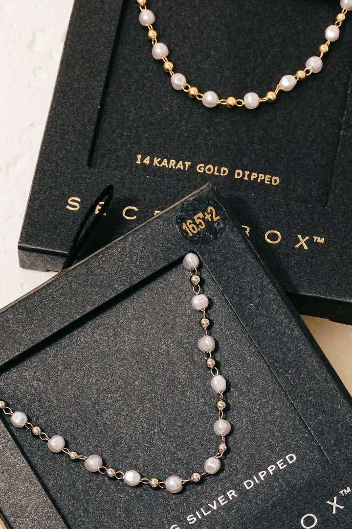 Secret Box Gold Dipped Secret Box Pearl Bead Chain Necklace: Gold