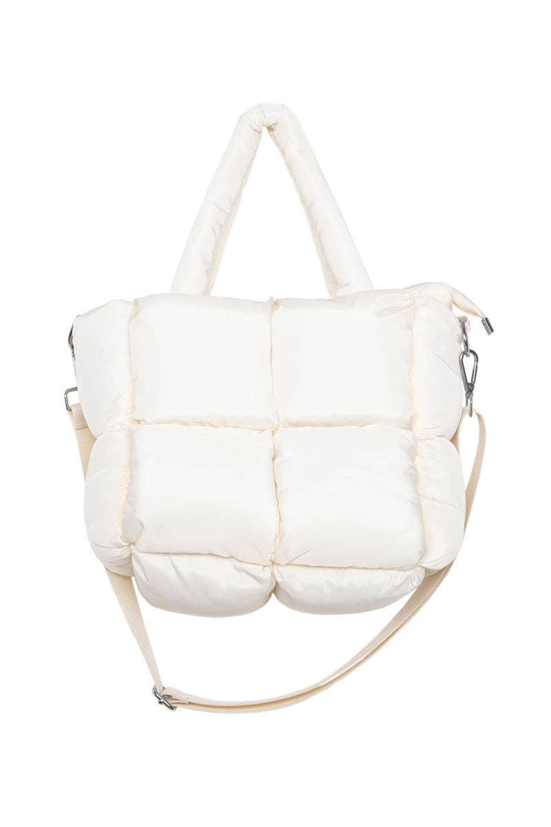 Cream Mini Puffer Tote Wholesale: Cream