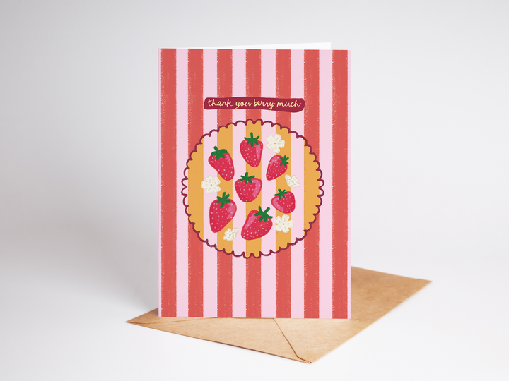 Thank You Berry Much Strawberry Fruit Striped Greeting Card