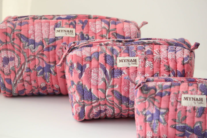 Hot Coral Floral Cosmetic Bag