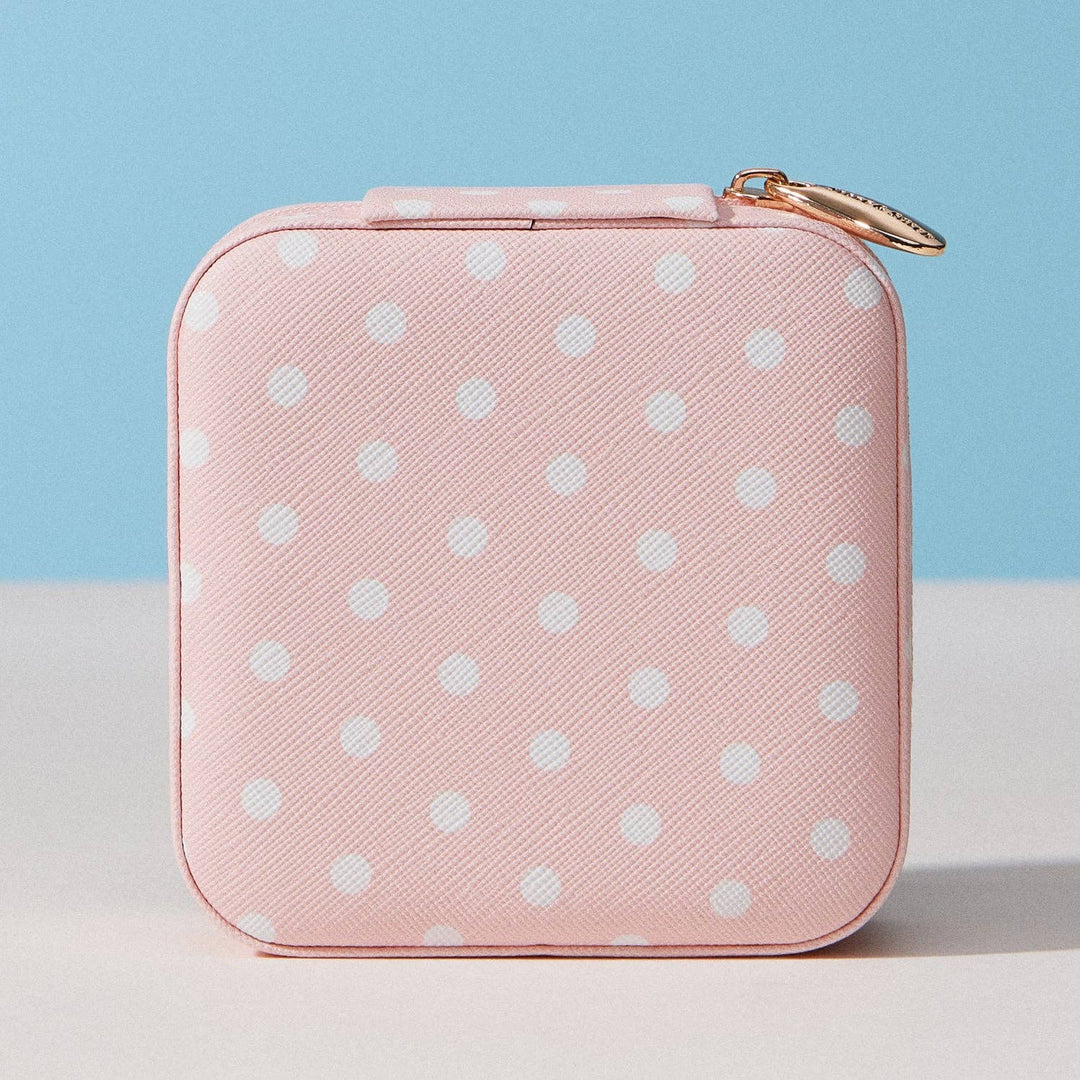 Polka Dot Travel Jewelry Case Organizer – Compact Zipper Jewelry Storage Box for Rings, Earrings & Necklaces: PK / ONE